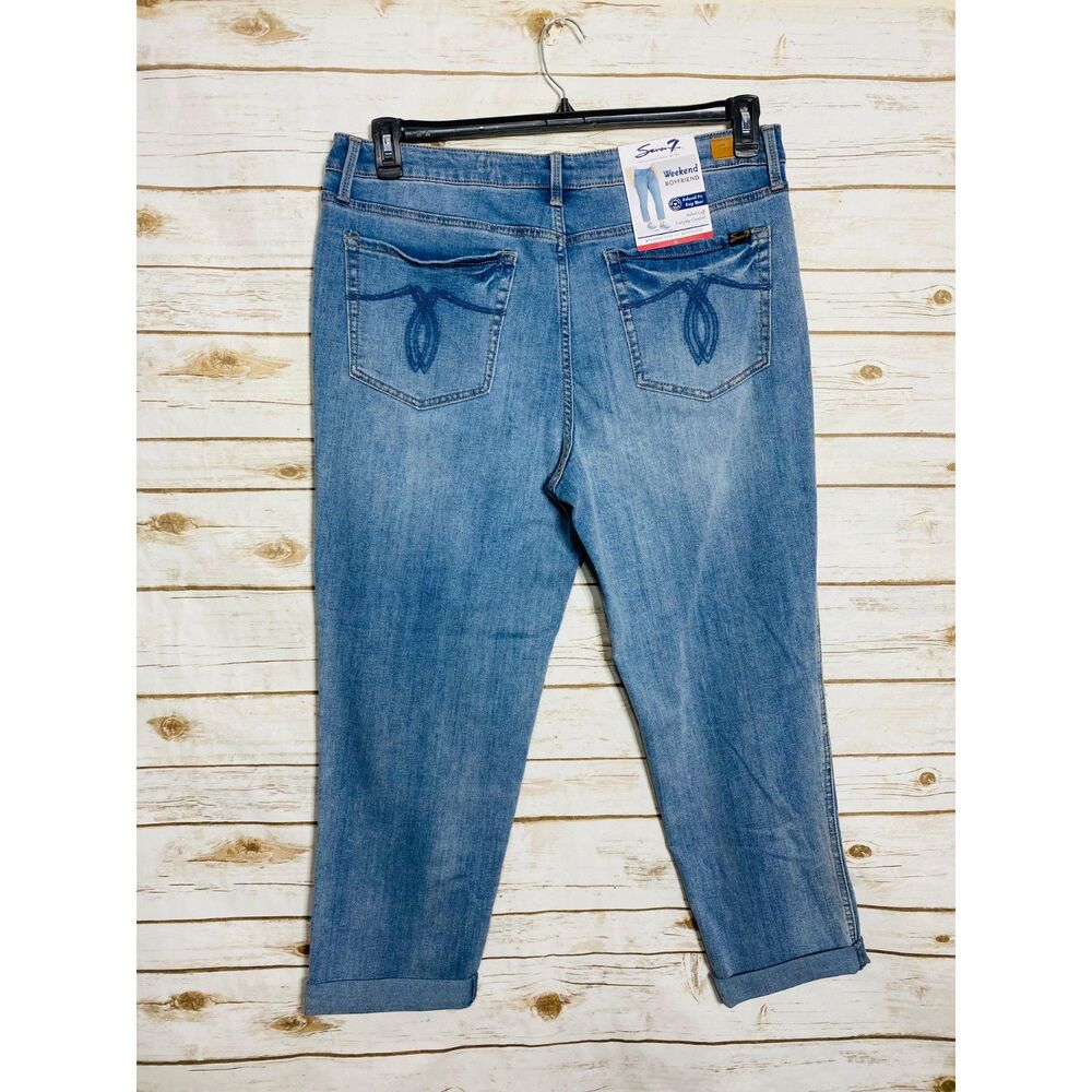 Seven7 Women Weekend‎ Boyfriend Relaxed Fit Rolled Cuff Denim Blue Jeans 14 - Picture 2 of 4